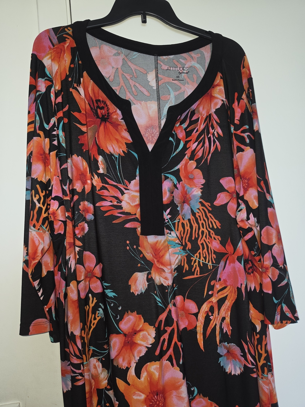 Attitudes by Renee Black Maxi Dress with Coral & Pink Floral Print - Picture 4 of 7